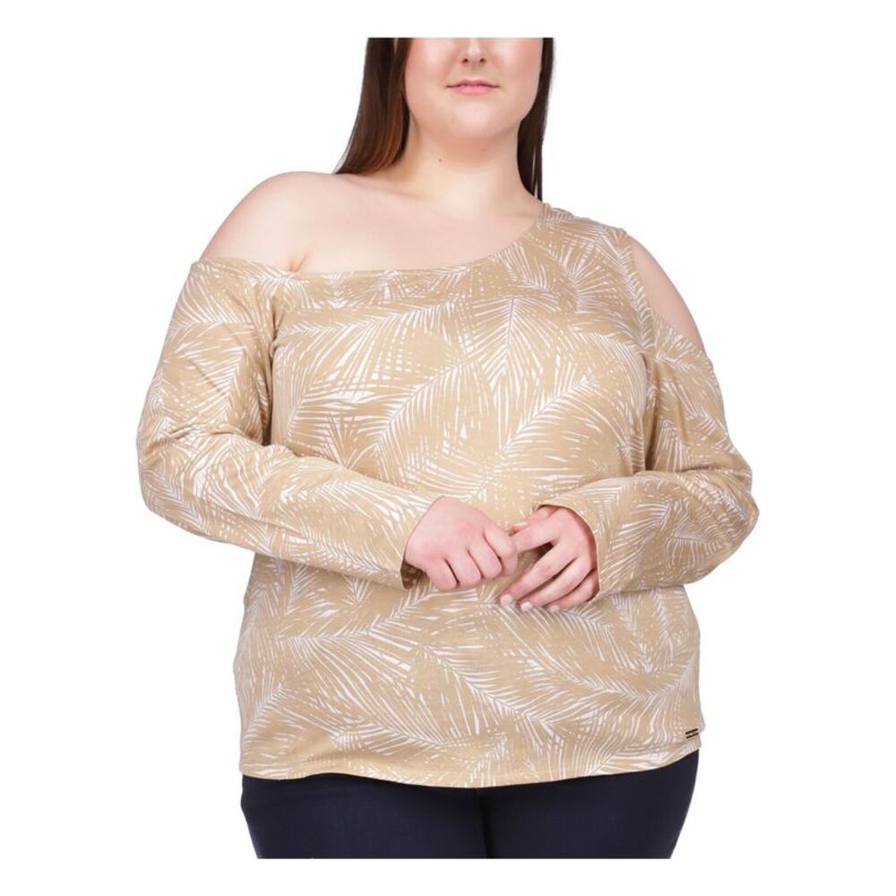MICHAEL KORS Womens Top Cold Shoulder Long Sleeve Asymmetrical Neckline